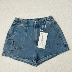 NWT Simple Society Denim Shorts Women's 7/28 Utility High Rise Elastic Waist